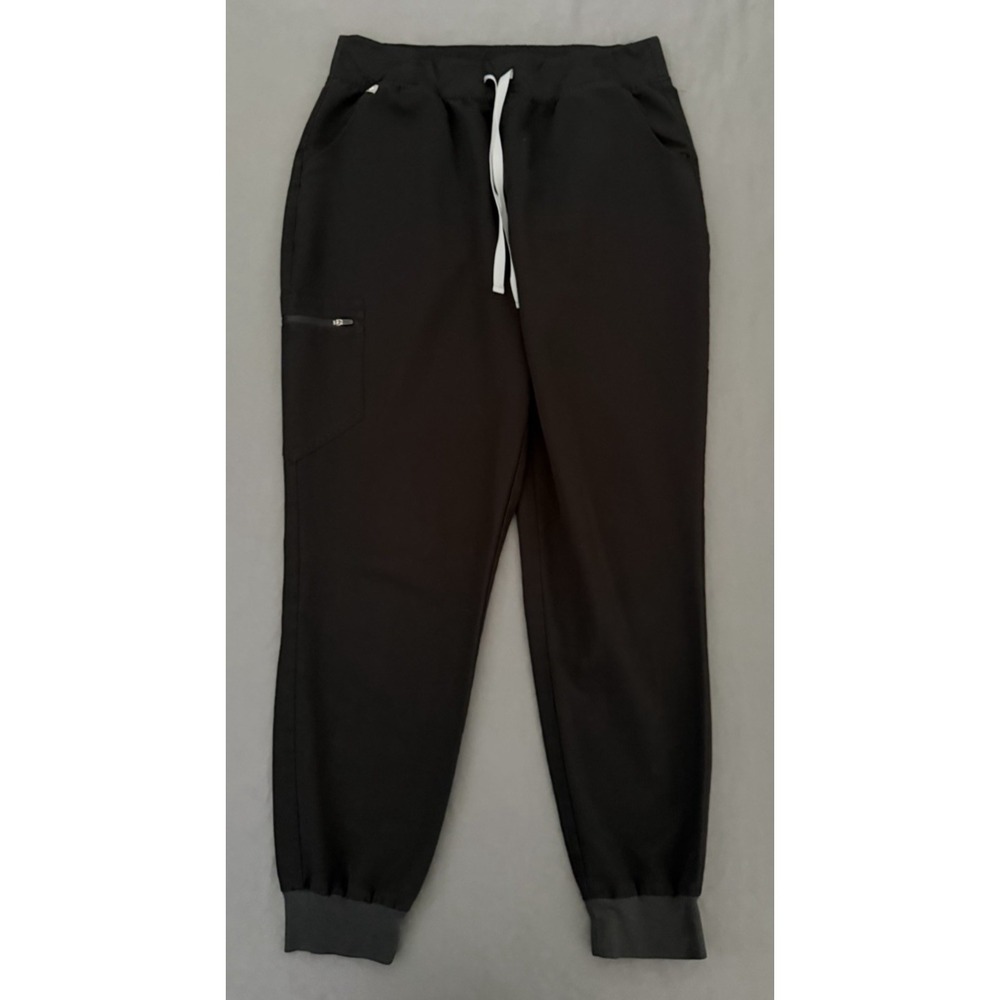 FIGS Zamora Jogger Scrub Pants Womens Large Black Tapered High Rise Drawstring